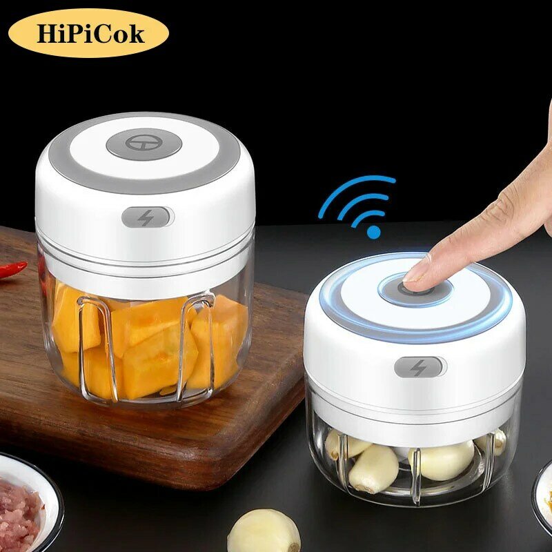 HiPiCok maszynka do mielenia mięsa elektryczna praska do czosnku urządzenie do siekania żywności Mini wyciskacz do czosnku urządzenie do siekacz do warzyw gadżety kuchenne USB