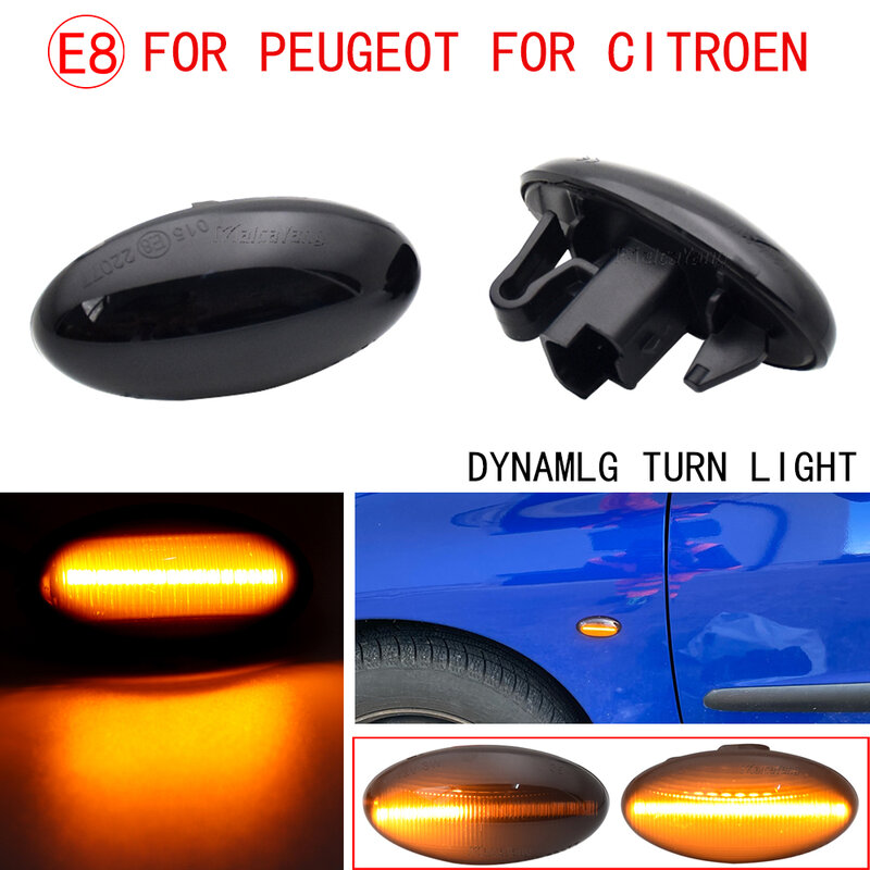 Luz LED de posición lateral dinámica para coche, intermitente secuencial para Peugeot 307, 206, 407, 107, 607 y Citroen C1, C2, C3, C5, 2 uds.