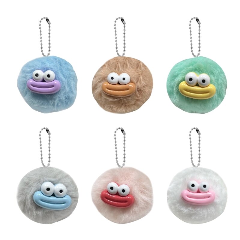 Colorful Sausage Mouth Pompoms Keychain Backpacks Pendant Eye Catching Toy Car Keychain Birthday Gift for Girl