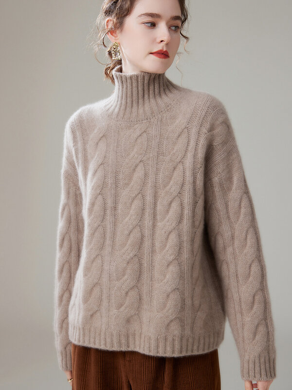 Женский кашемировый пуловер с высоким воротником и длинным рукавом