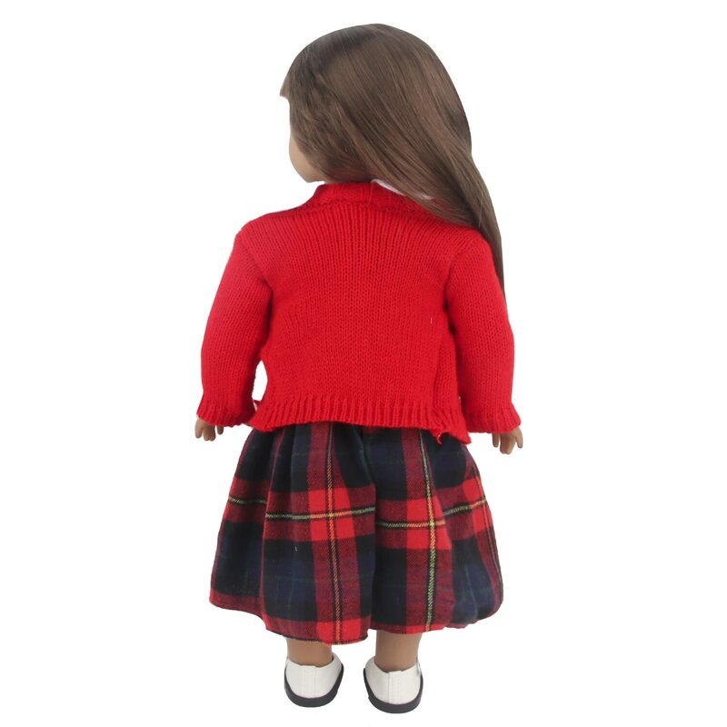 เซ็ตกระโปรงลายสก็อตสำหรับตุ๊กตาอเมริกัน18นิ้วชุดเครื่องแบบนักเรียน + เสื้อโค้ทสูทสำหรับเด็กทารก43ซม.