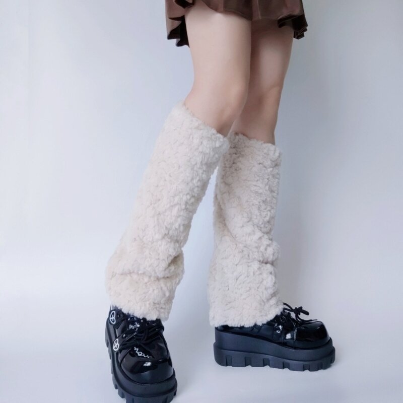 Women Faux Furs Leg Warmer Party Costumes Warm Fuzzy Leg Warmer Boot Cuffs Cover F0S4