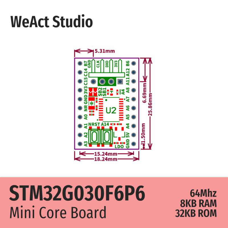 لوح تجريبي من WeAct STM32G030F6P6 STM32G030 STM32G0 STM32