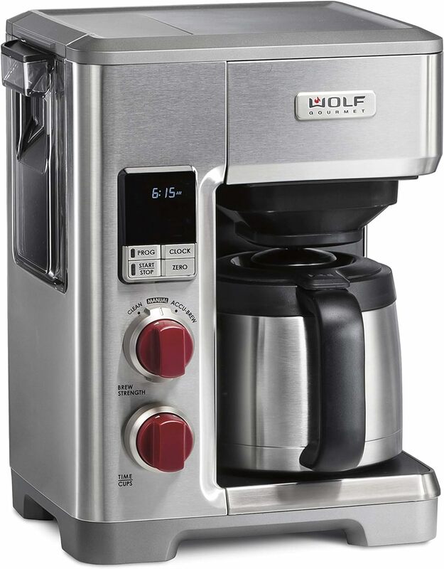 WOLF GOURMET 프로그래밍 가능한 커피 메이커 시스템, 10 컵 열 물병, 내장 그라운드 체중계, 이동식 저수지