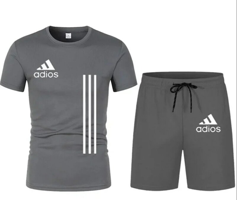 Camiseta de manga curta masculina com shorts esportivos de duas peças, moda casual fitness, luxo, verão