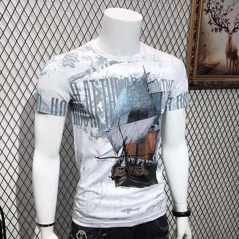 Camiseta informal con estampado pintado a mano para hombre, jersey de gran tamaño, combina con todo, moda de verano, novedad de 2024