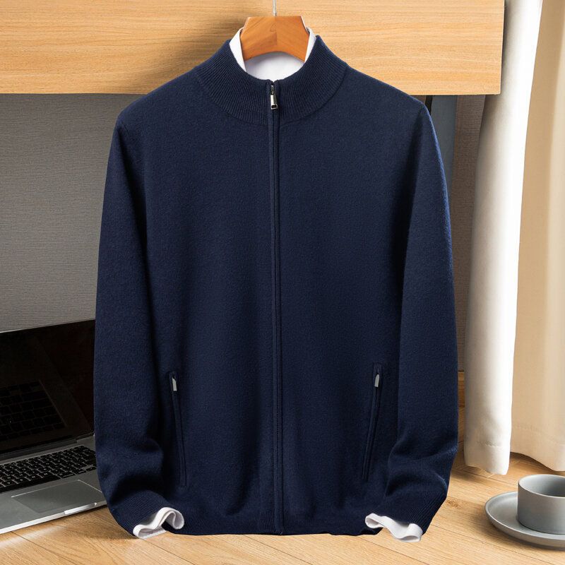 Sweater kasmir pria, jaket hangat ritsleting rajut musim dingin dan Gugur 100% ukuran S M L XL 3XL 4XL