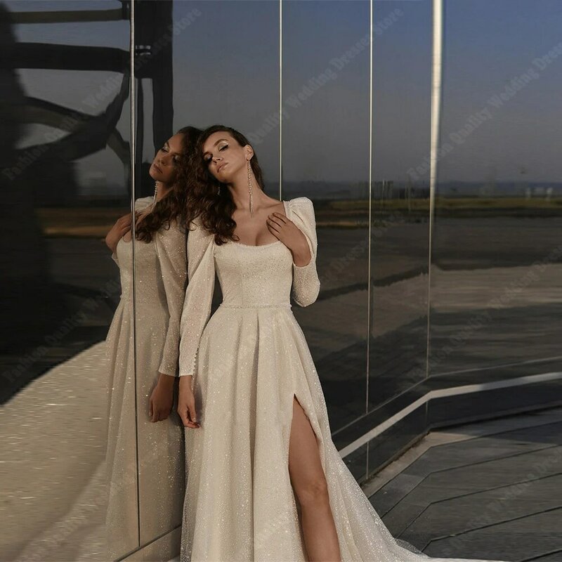 Promi-Qualität Tüll Frauen Brautkleider Brautkleider sexy Seite hoch geteilt Wisch länge Prinzessin Vestidos de Novias
