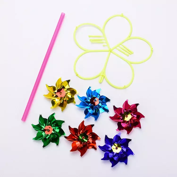 6 Rounds Of Sequins Windmill Children DIY Six-wheeled Windmill Hands-on Toys Colorful Plastic Color Traditional Small Windmill