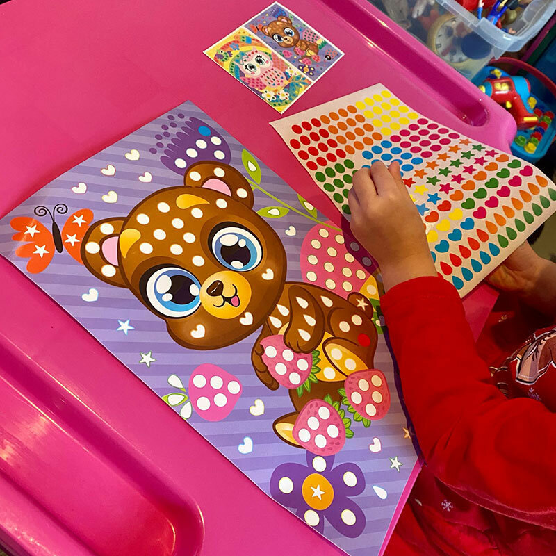Buku mewarnai Dot anak-anak DIY stiker Puzzle mosaik gambar hewan kartun Dot warna belajar anak-anak mainan edukasi kreatif