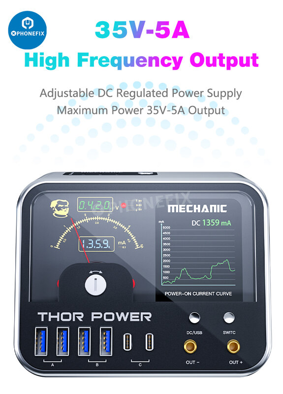 Mechanic THOR POWER fuente de alimentación de diagnóstico Digital IoT inteligente, fuente de alimentación regulada CC ajustable con puerto de expansión, 35V