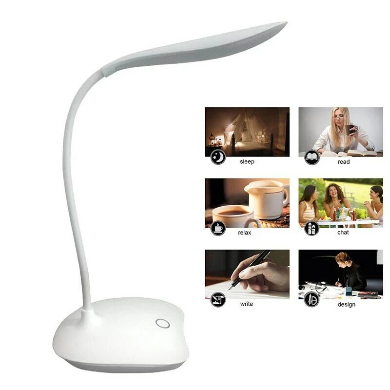 Lampe de lecture de table flexible, lampes de chargement USB, capteur tactile, intensité variable, 3 modes