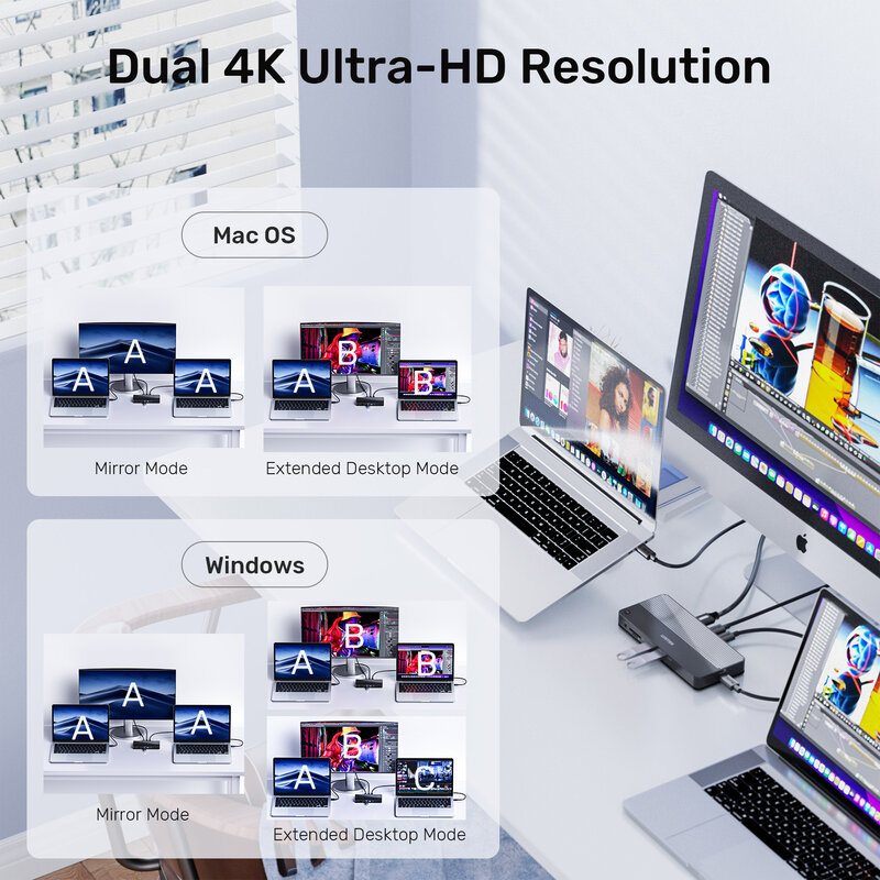 HUB USB C KVM Switch HDMI 2 en 1, compatible con HD, 2 Hosts, compartir 1 Monitor, teclado, juego de ratón, adaptador de interruptor de un botón