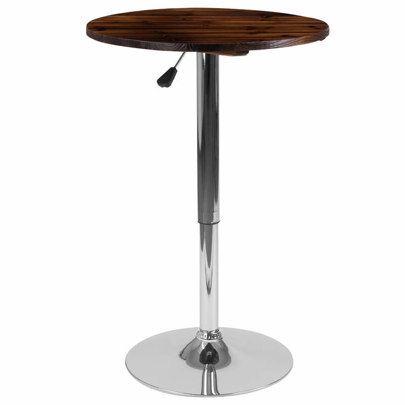 소박한 소나무 목재 펍 바 테이블, 23.5 인치 라운드, 높이 조절 가능, 범위 조절 가능, 26.25 인치-35.5 인치