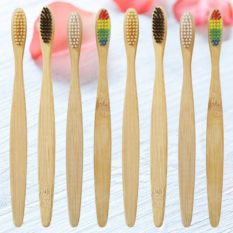 20PCS Bamboo Fiber Toothbrushes Eco-Friendly Degradable Toothbrushes for Travel Outdoor Use - Circle End