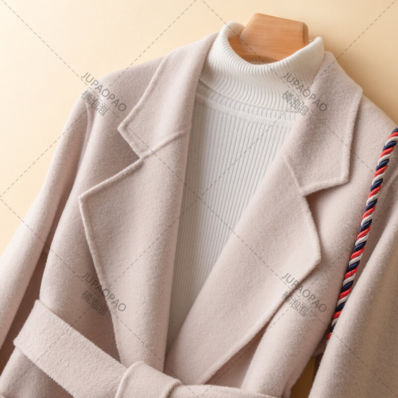 Manteau en velours double face pour femme, vestes 100% laine, vêtements d'hiver élégants, haute qualité, taille S, M, XL