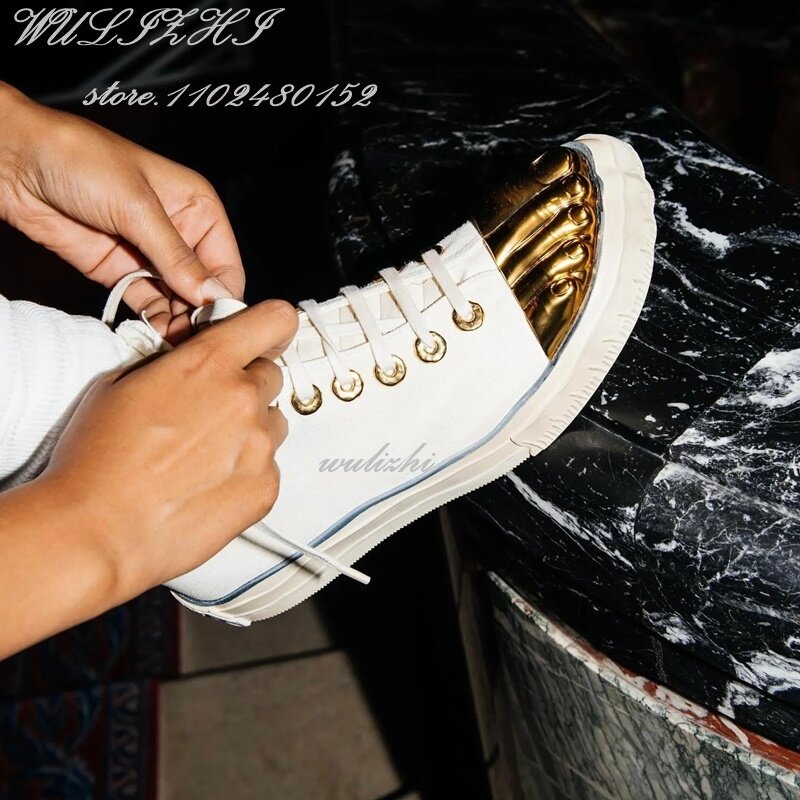 Женские Блестящие Кроссовки с пятью пальцами, золотистые металлические спортивные Лоскутные кроссовки на плоской подошве со шнуровкой, повседневная офисная дизайнерская весенняя обувь с пряжкой для подиума