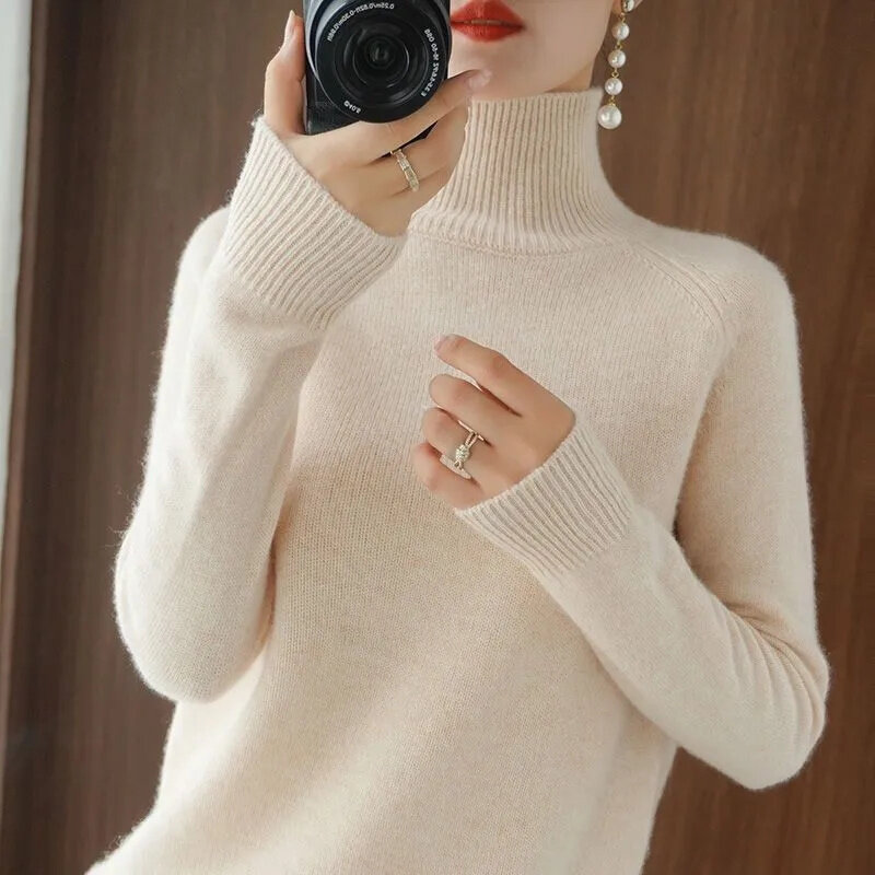 여성용 터틀넥 스웨터, 슬림한 풀오버, 단색, 고품질, 따뜻함, 편안함, 신상, 용수철 가을, 2023