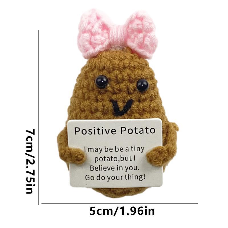 Crochet Potato Handmade Positive Knitted Toy With Inspiring Card Durable Crocheted Stuffed Animals Soft Emotional Support