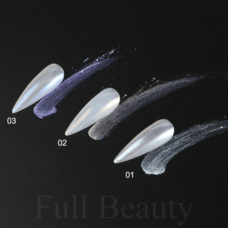 Pigmento de polvo de espejo para uñas, decoración holográfica de manicura, color blanco perla, purpurina cromada, Aurora azul, TRZY