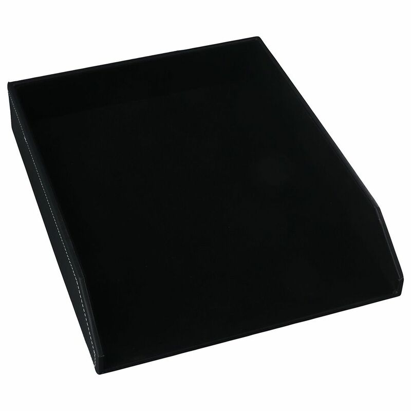 Black Leather Letter Tray Desk Organizer Paper Leather Office Organization Document Holder Office