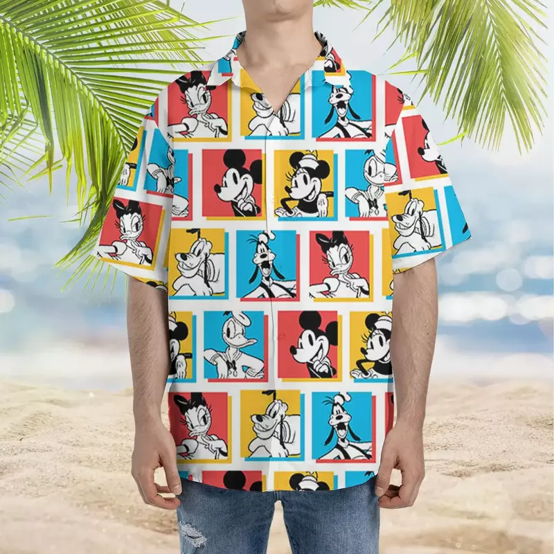 Postacie Disney koszula hawajska Mickey i przyjaciele letnia koszula męski Disney koszula hawajska przycisk Retro koszulka z krótkim rękawkiem