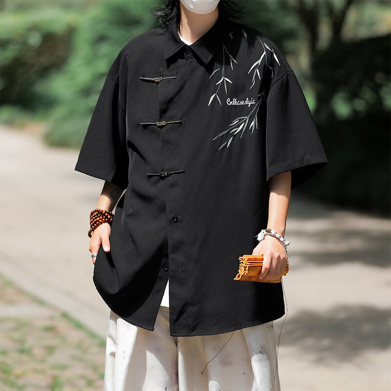 Chemise d'été à manches courtes de style chinois, chemise haut de gamme pour hommes
