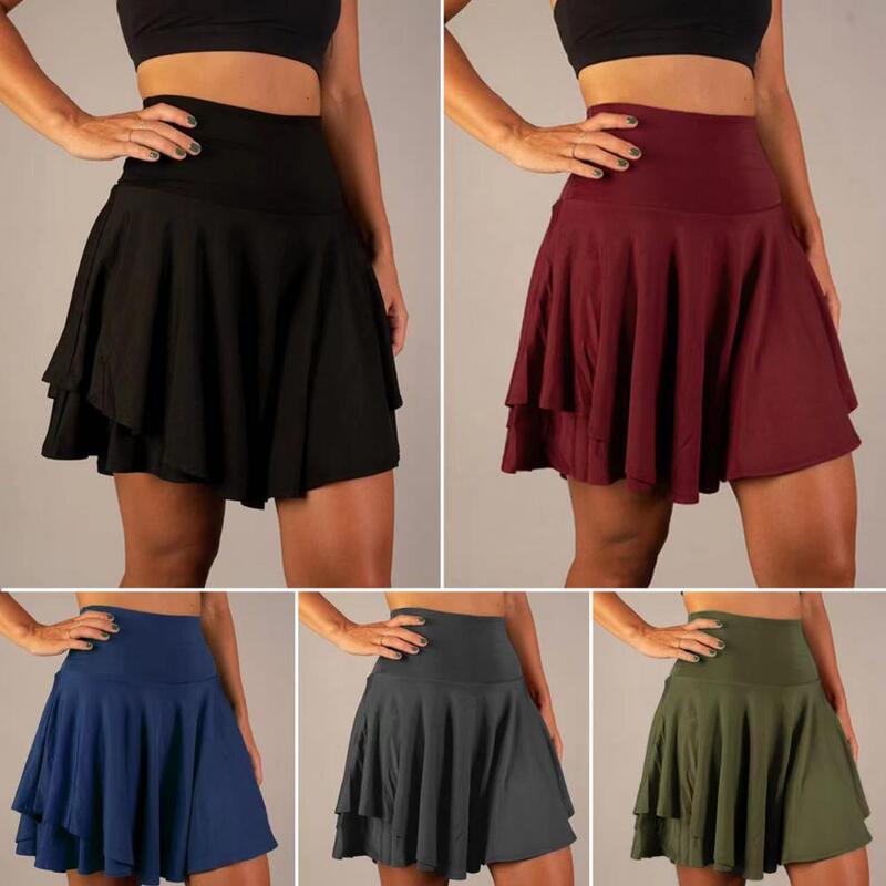 Mini-saia anti-exposição elegante para mulheres, acima do joelho, forro interno, controle de barriga, roupas esportivas femininas