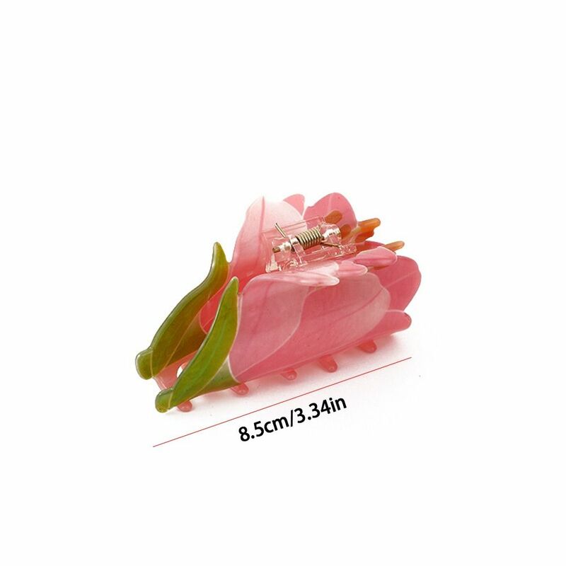Pince à cheveux tulipe rose en plastique pour femme, pince requin, forme géométrique, style coréen, vêtements de sauna, fleur, accessoires pour cheveux