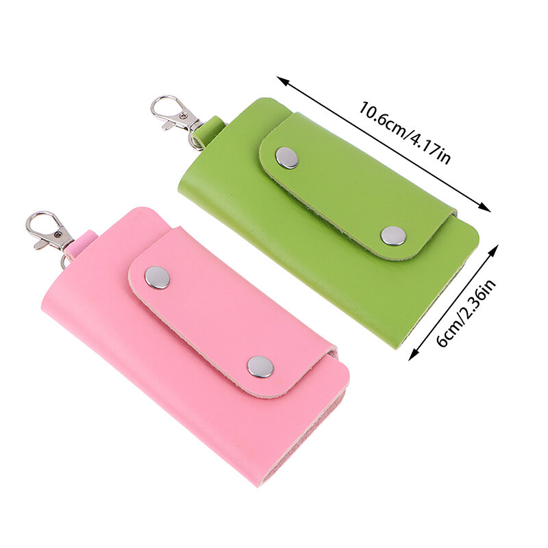 Soporte portátil de cuero PU para ama de llaves de coche, funda de cartera Unisex, bolsa de almacenamiento Simple de Color sólido, 1 unidad