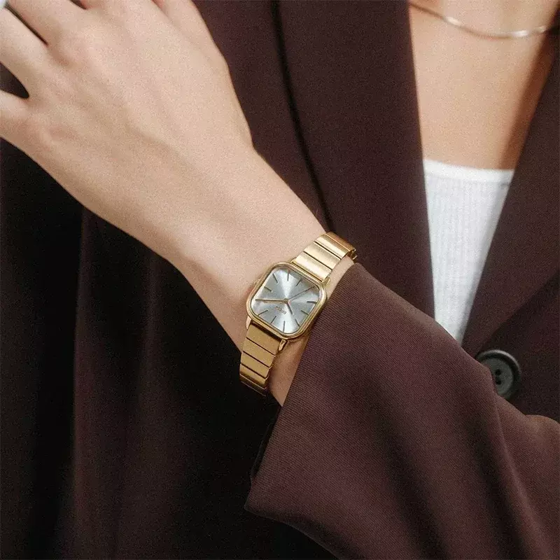 Relógio de quartzo quadrado de luxo feminino, edição limitada, simples e impermeável, pulseira de aço