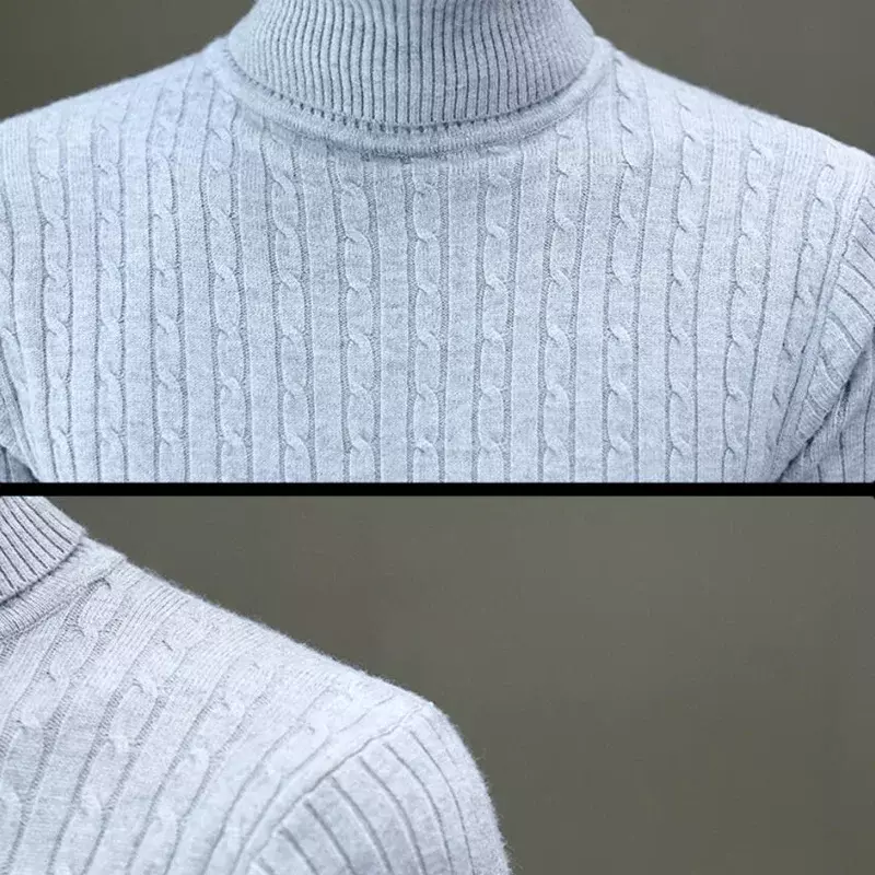 Suéter de gola alta coreano fino de cor sólida masculino, manga comprida, suéter de malha quente, camisa casual clássica, inverno, 2023