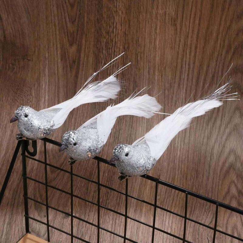 12pçs pássaro árvore artificial com clipe, pássaros espuma simulação, ornamento artesanato diy para