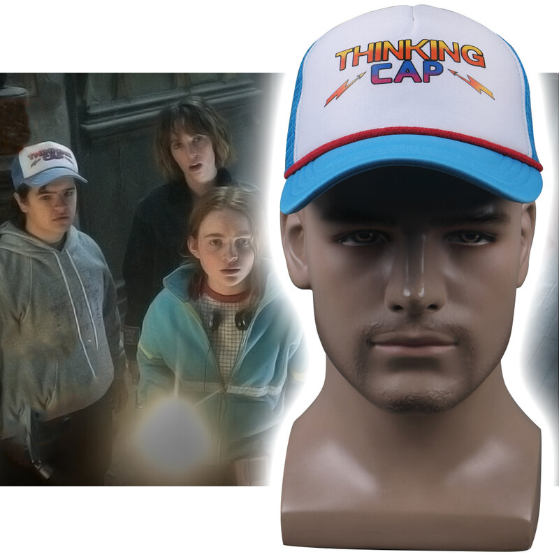 Anime estranho coisas temporada 4 dustin chapéu boné de beisebol retro malha camionista pensando boné acessórios
