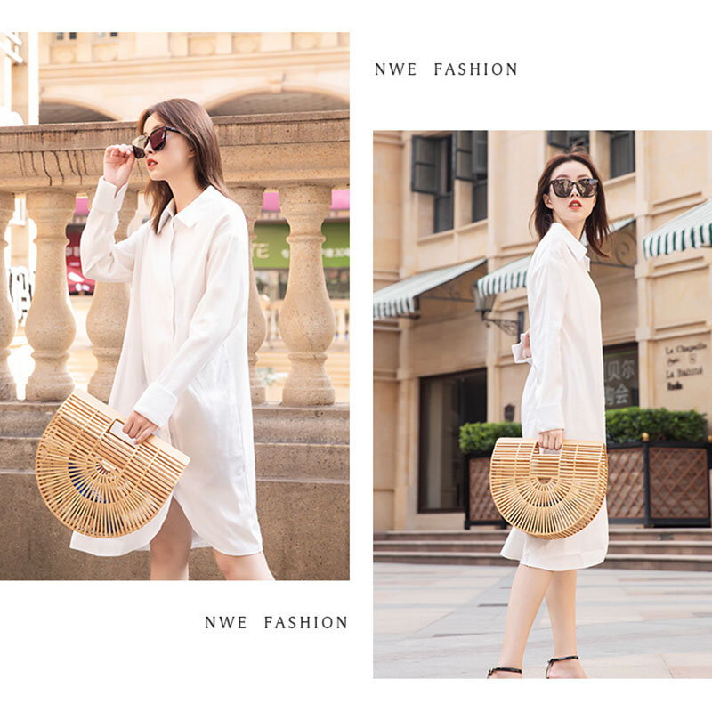 女性のための竹の半円形のハンドバッグ,良質,ビーチバッグ,夏