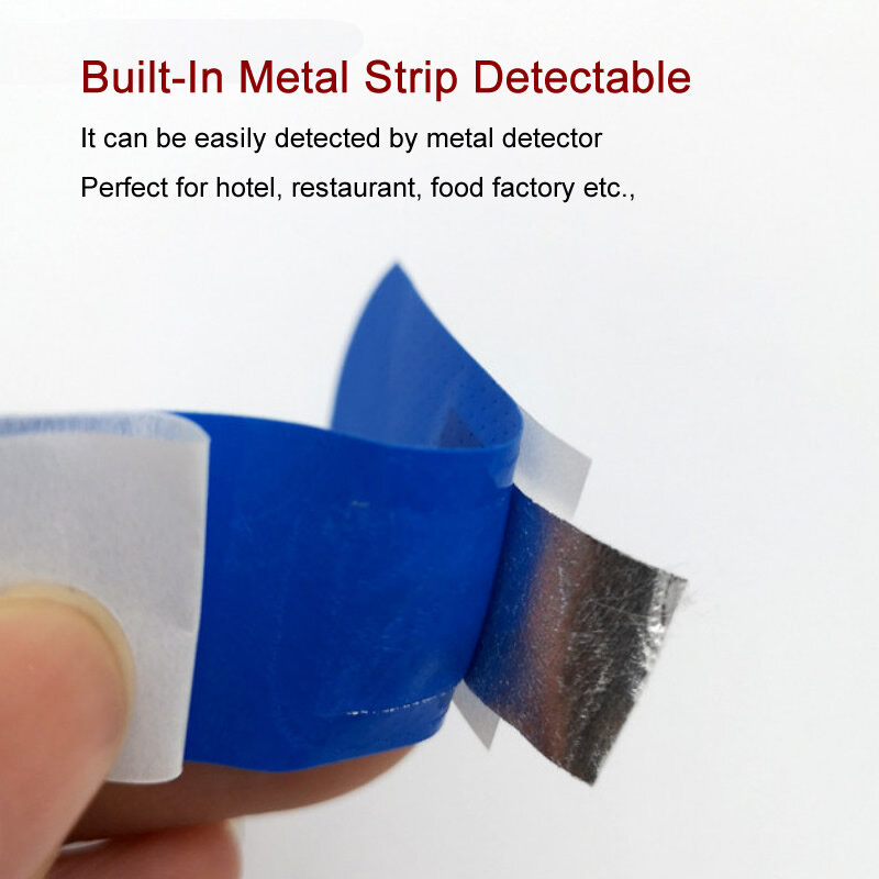 Kit Band-Aid médico adesivo ferida elástica detectável azul, gesso impermeável, kits de primeiros socorros, hotel, restaurante, chef, 100pcs