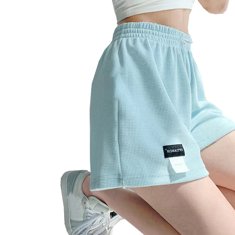Sports Shorts Women Shorts Homewear Bottoms Hot Pants Pockets Elastic Waist Casual High Waisted Baggy Gym Shorts Solid Color
