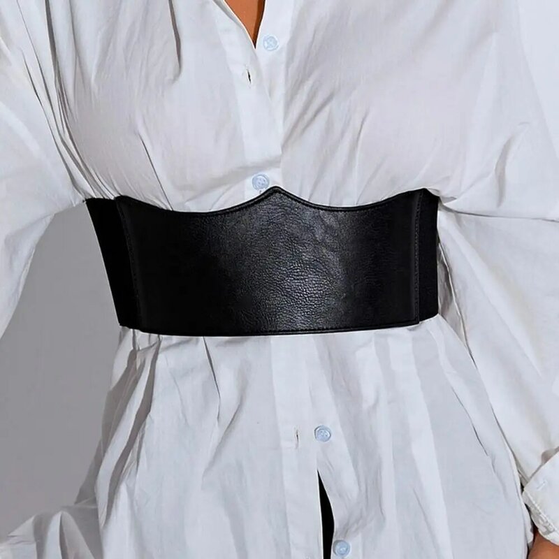 Retro Design Girdle Belt Stylish Women's Wide Elastic Corset Belt in Faux Leather for Slimming Body Waistband Dress Shirt