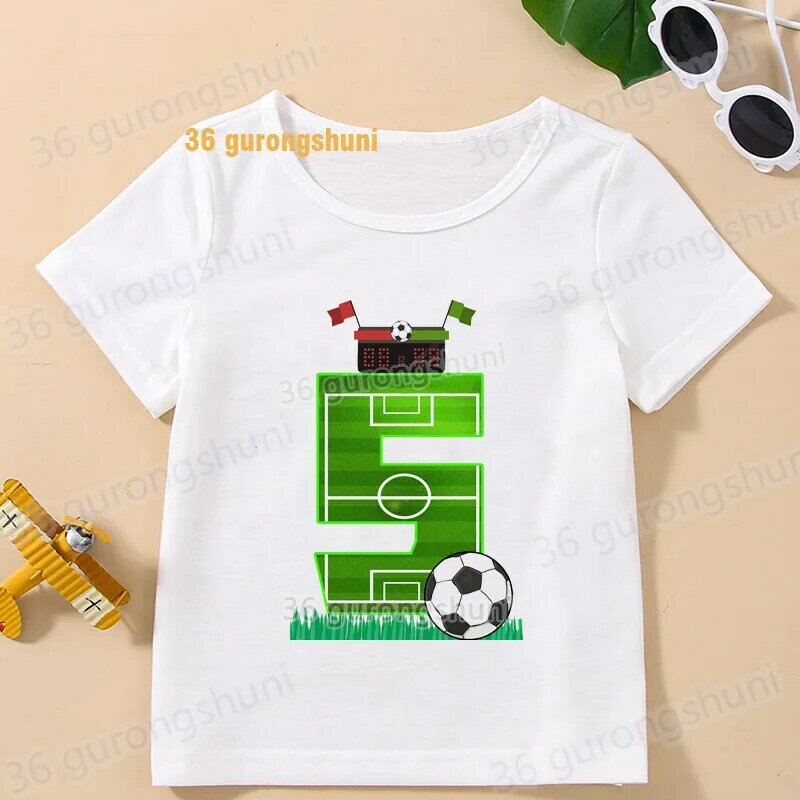 Camisetas con estampado de dibujos animados para niños, ropa con estampado de fútbol, camiseta de manga corta para bebés, Verano