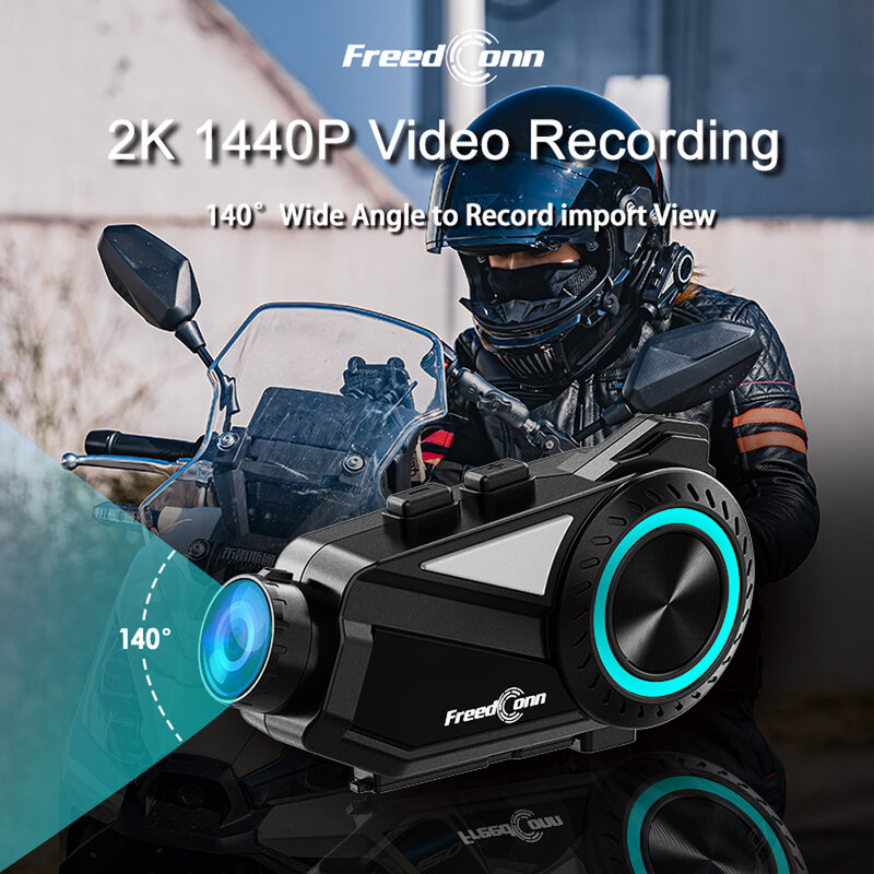 Freedconn-Caméra R3 pour casque de moto, interphone DVR, Bluetooth, WiFi, enregistreur vidéo 2K, 1440P, moteur Andrea Music FM