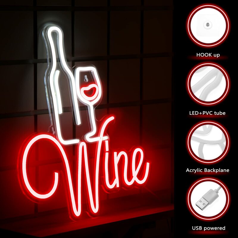 Bar Decor Neon Signs  Lights with USB Cable Wine Lovers Gifts Party Decoration Signs for Home Bar Living Room Bedroom Club