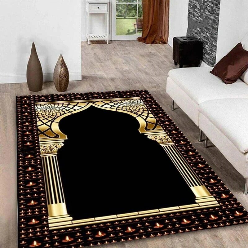 Islam Festival Prayer Carpet Muslim Kneeling Poly Mat Ramadan Kareem for Muslim Islam Area Rug Prayer Floor Mats Non Slip Carpet