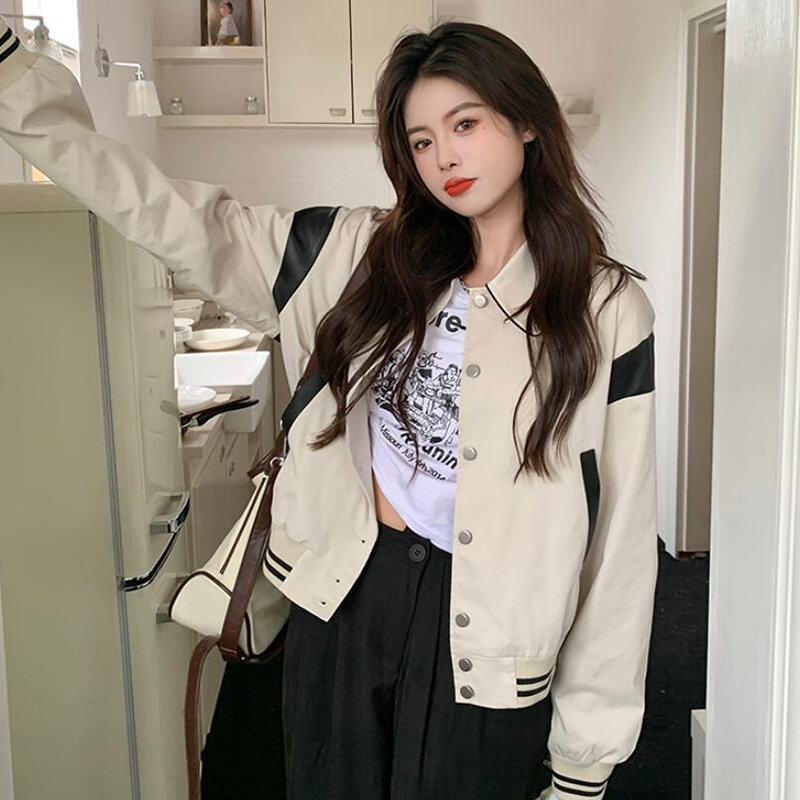 Rimocy coreano moda uniforme da Baseball giacca donna 2024 Chic Turn Down Collar Bomber giacche donna Streetwear Button Up cappotti