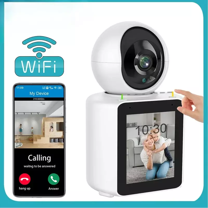 Monitoramento Inteligente com Display, Chamada de Vídeo 2 Vias, WiFi, HD, Rastreamento Automático, Impermeável, Segurança do Bebê, Câmera IP, 1080P, 2,4"