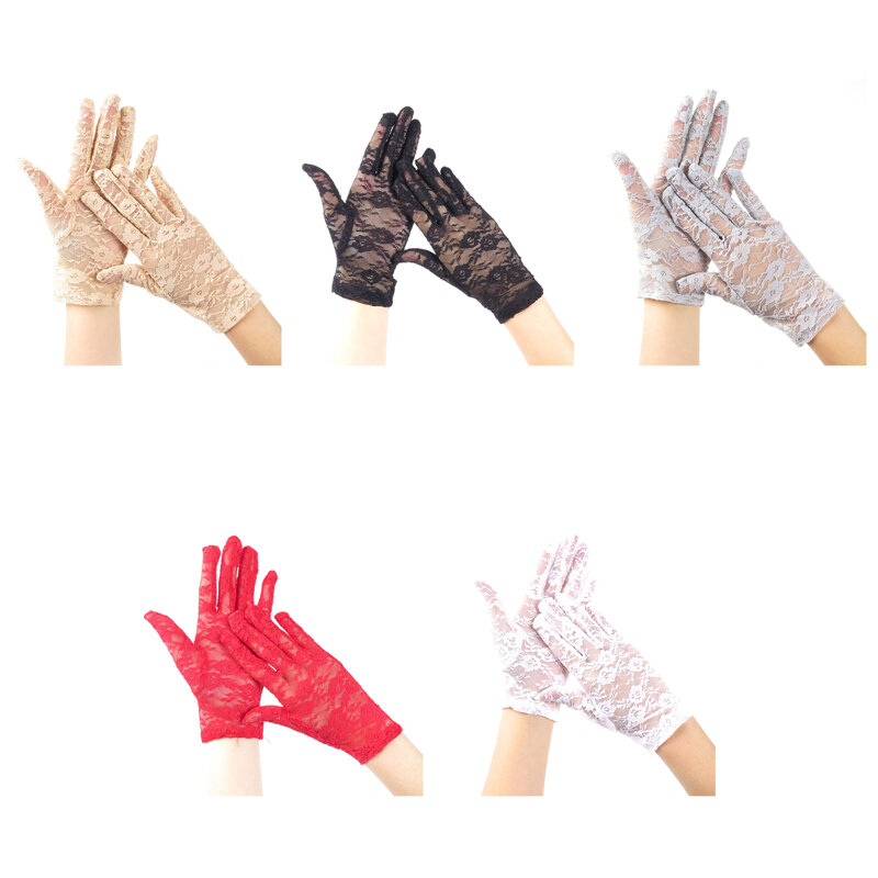 Women Lace Gloves Sexy Lace Dance Mittens For Bride Ladies Full Finger Fishnet Short Gloves Summer Sun Protection Gloves