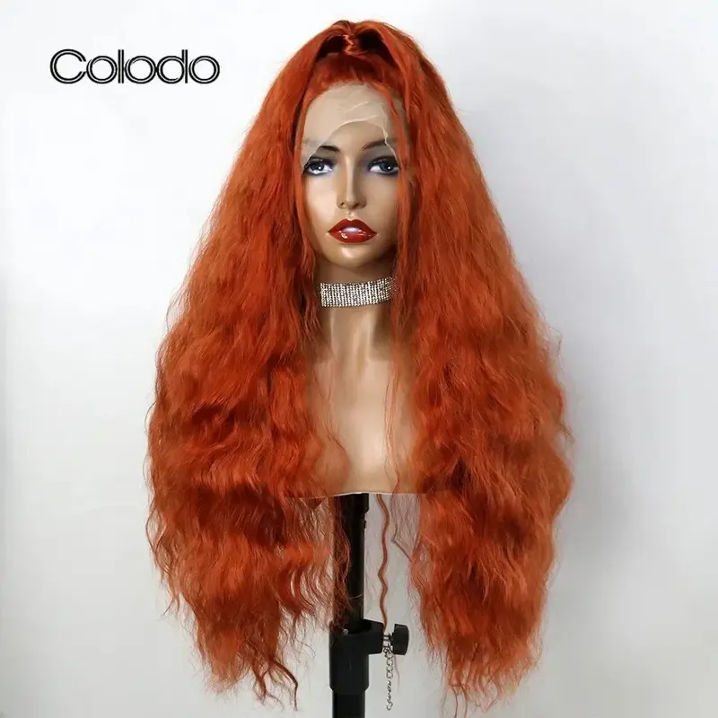 Colodo-合成かつら,女性用,茶色,耐熱性,密度180%,事前摘み取り,耐熱性,赤ちゃんの髪,コスプレウィッグ13x4
