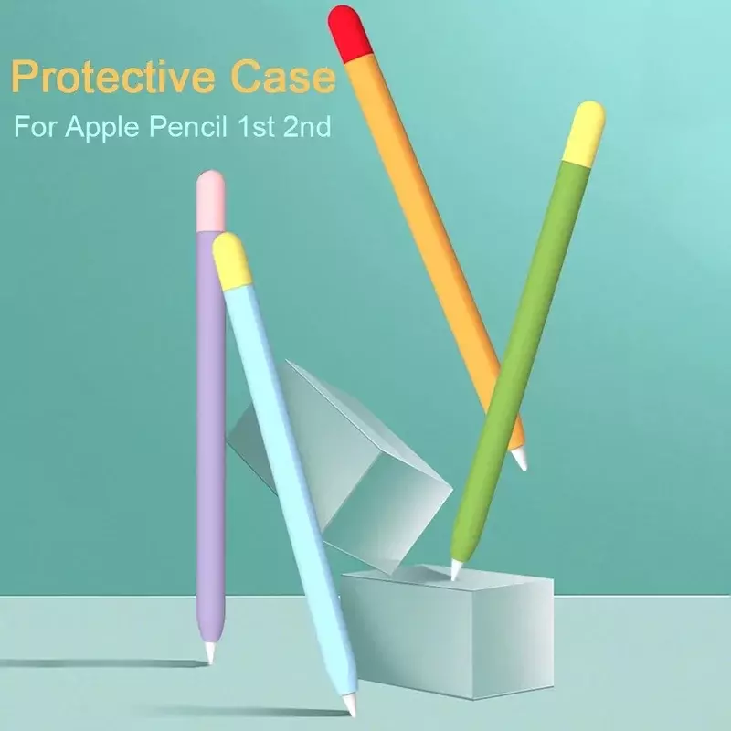 حافظة قلم من السيليكون لهاتف أبل قلم رصاص 1 2 لون مطابقة قلم حماية من السيليكون غير قابل للانزلاق مضاد للسقوط قلم IPad 2 1