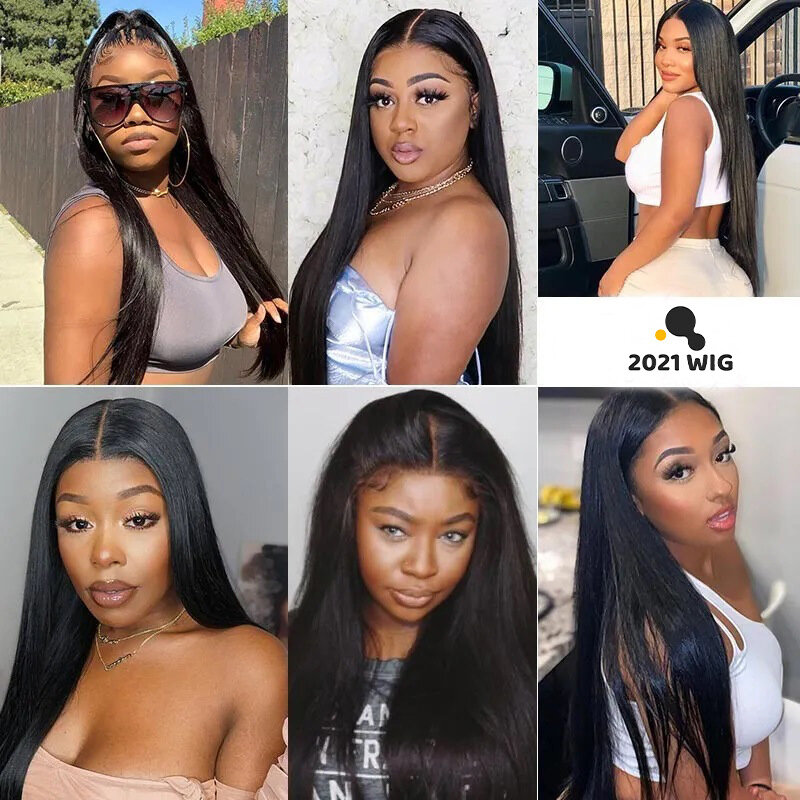 Lace Front Wigs Straight Invisible Wire Synthetic Hair Transparent Glueless Wig For Black Women 13x4 13x6 360