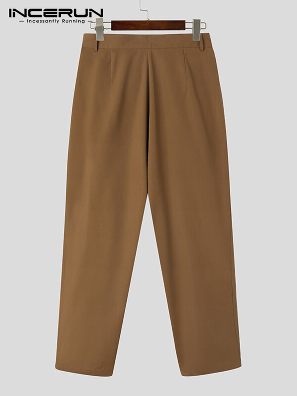 INCERUN-Pantalones largos plisados cruzados de estilo americano para hombre, pantalón informal de moda, sólido, combinable con todo, de cintura alta, S-5XL, 2023