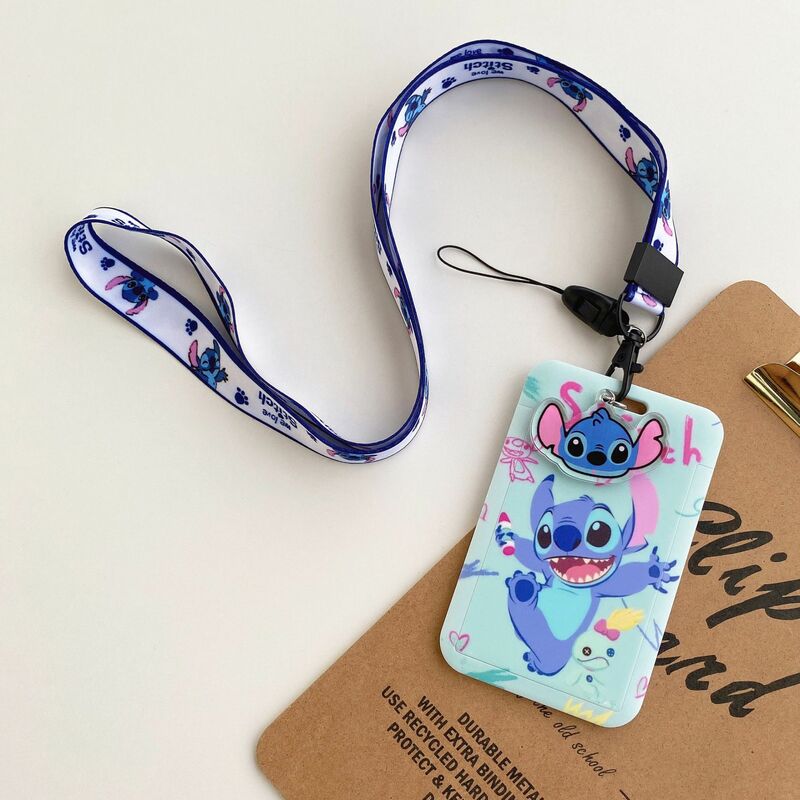 Disney Stitch pemegang lencana ID liontin lanyard gadis cantik Lilo kartu pintu pemegang kartu tali leher gantungan kunci wanita hadiah kredensial